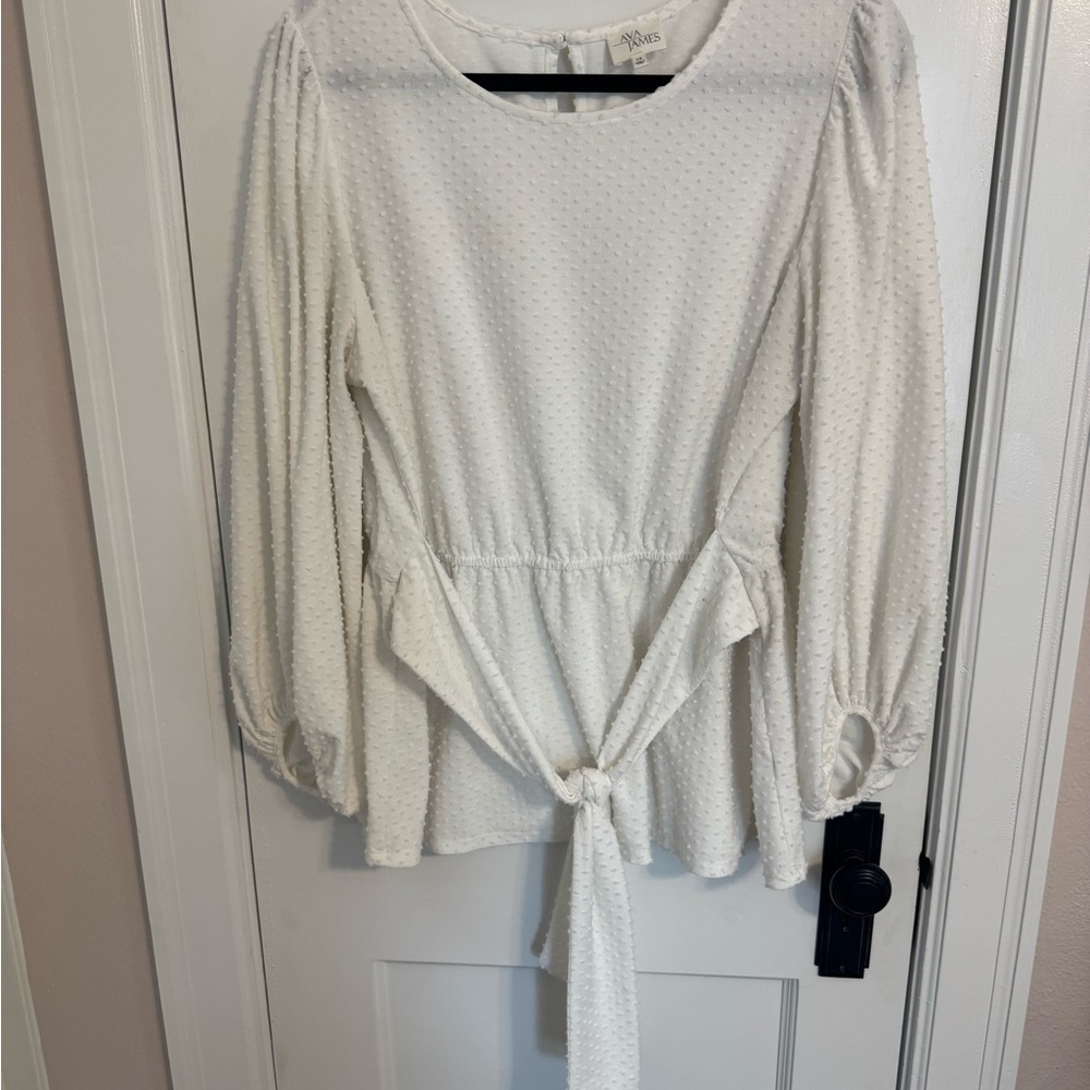 White Long Sleeve Tie Front Blouse